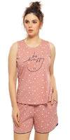 ZEYO Women's Cotton Star Printed Night Suit Set of Top & Shorts