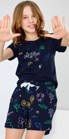 ZEYO Night Suit for Girl's Navy Blue Printed Cotton Night Dress of Top and Short's set