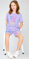 ZEYO Night Suit for Girl's Lavender Typography Printed Cotton Night Dress of Top and Short's set