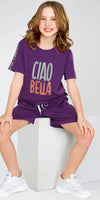 ZEYO Night Suit for Girl's Purple Typography Printed Cotton Night Dress of Top and Short's set