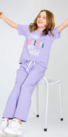 ZEYO Girl's Cotton Lavender Typography Printed Night Suit Set of Top & Palazzo