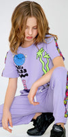 ZEYO Night Suit for Girl's Lavender Typography Printed Cotton Night Dress of Top and Joggers set