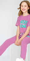 ZEYO Night Suit for Girl's Pink Mauve Typography Printed Cotton Night Dress of Top and Joggers set