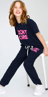 ZEYO Night Suit for Girl's Navy Blue Typography Printed Cotton Night Dress of Top and Joggers set