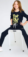 ZEYO Night Suit for Girl's Navy Blue Typography Printed Cotton Night Dress of Top and Joggers set