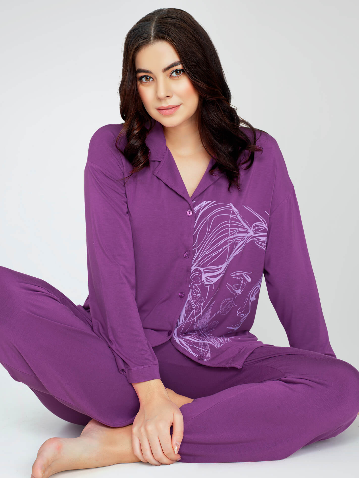 Printed Viscose Regular Fit Women's Pyjamas