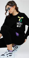 ZEYO Women Cotton Black Track suit Conversational Printed Co-ords set