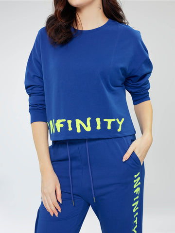 ZEYO Women Cotton Blue Track suit Typography Printed Crop Top Co-ords set