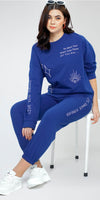 ZEYO Women Cotton Blue Track suit Conversational Printed Co-ords set