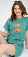 ZEYO Women's Cotton Green Typography Printed Night Suit Set of Top & Shorts