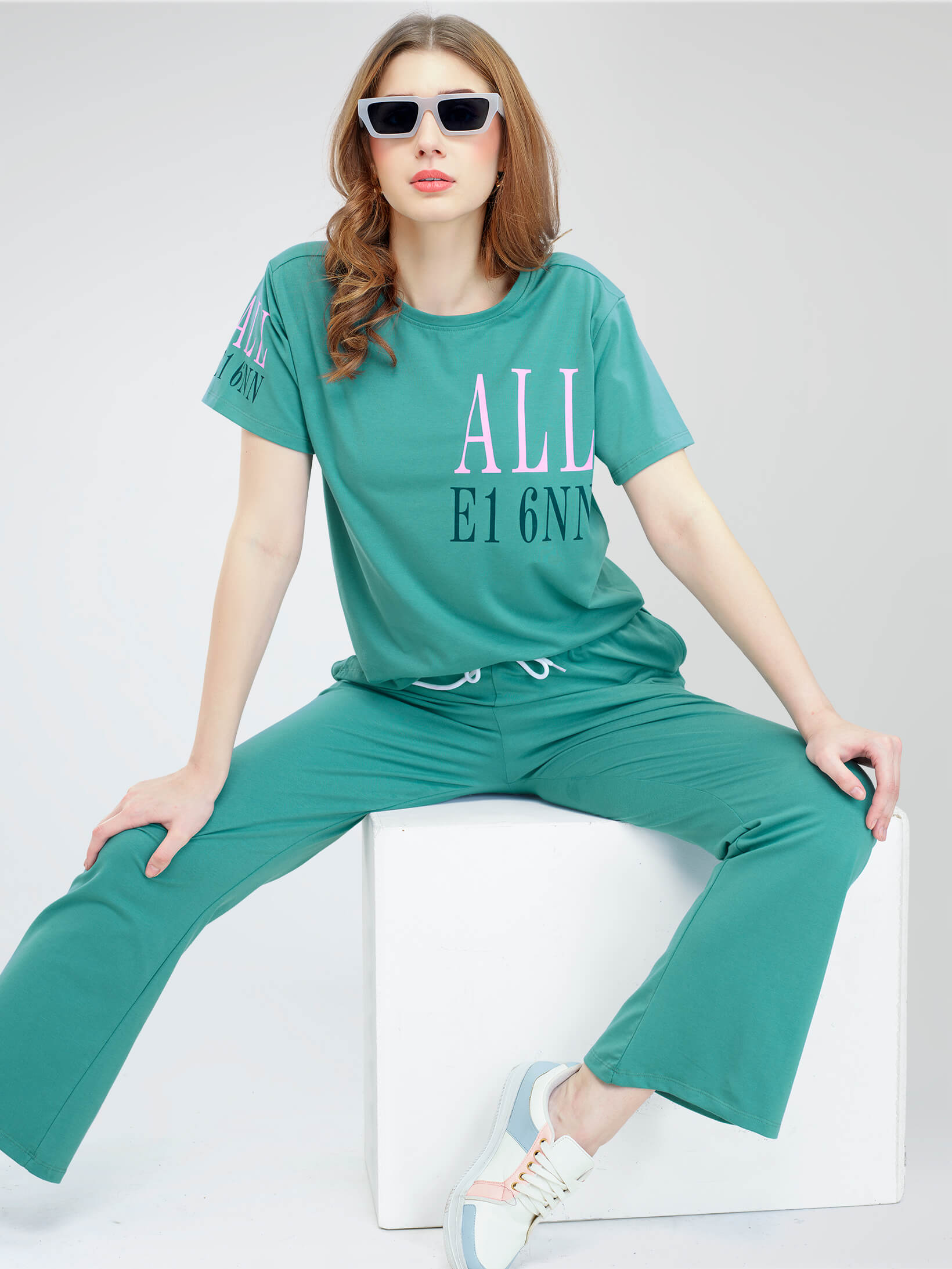 Cotton Night Suits Ladies Night Pant Shirt ZEYO Women's Cotton Green Typography Wide Bottom Night Suit Set Of Top Pyjama XL Cotton Night Suits Ladies Night Pant Shirt ZEYO Women's Cotton Green Typography Wide Bottom Night Suit Set Of Top Pyjama XL