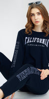 ZEYO Women's Cotton Navy Blue Typography Printed Night Suit Set of Top & Joggers