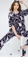 ZEYO Women's Rayon Purple Floral Printed Night Suit Set of Top & Pyjama