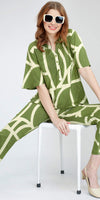 ZEYO Women's Rayon Green Printed Night Suit Set of Top & Pyjama