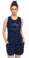 ZEYO Women's Cotton Star Printed Night Suit Set of Top & Shorts