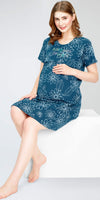 ZEYO Women's Cotton Teal Blue Night Dress Floral Printed Maternity & Feeding Short Nighty Night Gown