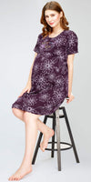 ZEYO Women's Cotton Wine Berry Night Dress Floral Printed Maternity & Feeding Short Nighty Night Gown