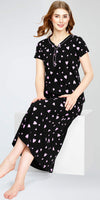 ZEYO Women's Cotton Heart Printed Pink Maxi Long Nighty For Women stylish
