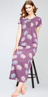 ZEYO Women's Cotton Floral Printed Mauve Maxi Long Nighty For Women stylish