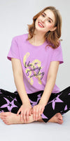 ZEYO Night Suit for Women's Violet Star Printed Cotton Night Dress of Top and Pajama set