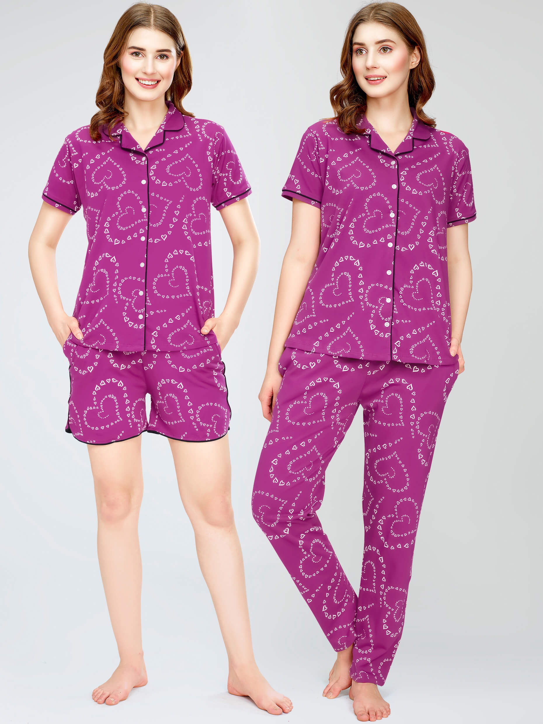 ZEYO Night Suit for Women s Purple Heart Printed Cotton Night Dress of