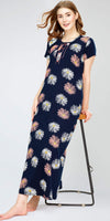 ZEYO Women's Cotton Floral Printed Navy Blue Maxi Long Nighty For Women stylish