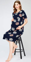 ZEYO Women's Cotton Navy Blue Night Dress Floral Printed Maternity & Feeding Short Nighty Night Gown