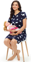 ZEYO Women Cotton Blue Swan Print Nursing & Feeding Night Dress
