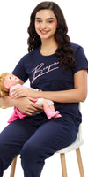 ZEYO Women Cotton Navy Blue Solid Plane Nursing & Feeding Top
