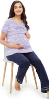 ZEYO Women Cotton Purple Floral Print Maternity & Feeding Top