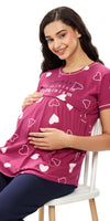 ZEYO Women Cotton Purple Heart Print Maternity & Feeding Top