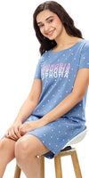 ZEYO Women Cotton Night Dress Blue Heart Printed Short Nighty