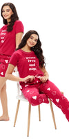 ZEYO Women's Cotton 3PCS Red Heart Printed Night suit set