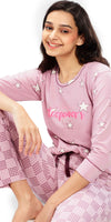 ZEYO Women's Cotton Lavender Star Printed Night suit set