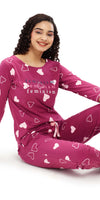 ZEYO Women's Cotton Purple Heart Printed Night suit set