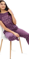 ZEYO Women's Cotton Purple Heart Printed Night suit set