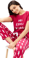ZEYO Women's Cotton Red Flash Printed Night suit set