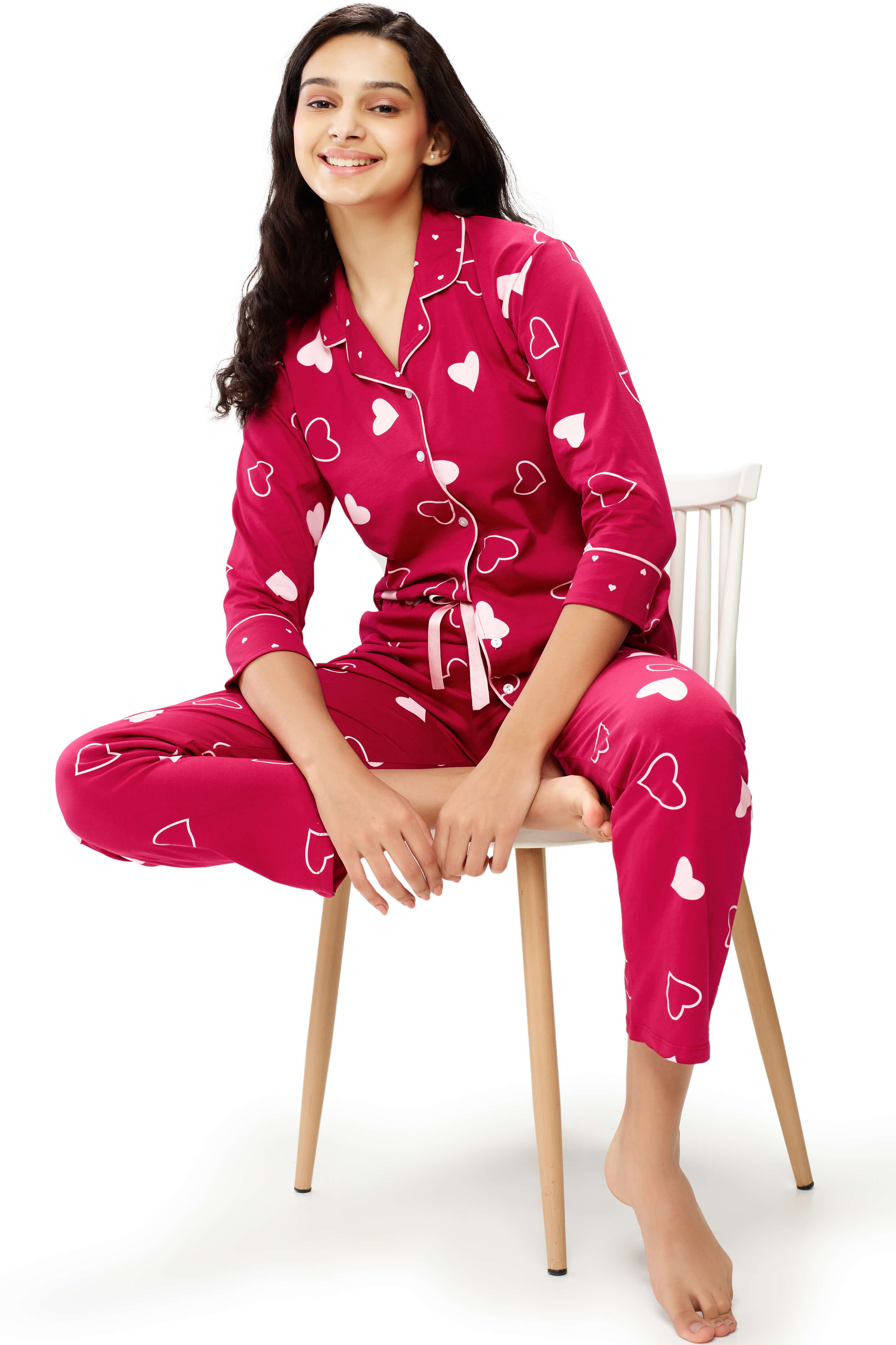 ZEYO Women's Cotton Red Heart Printed Night suit set