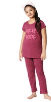 ZEYO Girl's Cotton Flash Printed Purple Night Suit Set of Top & Pyjama