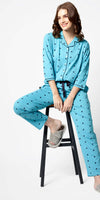 Zeyo Women Blue Heart print Stylish Night suit set