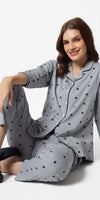 Zeyo Women Grey Heart print Stylish Night suit set