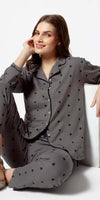 Zeyo Women Charcoal Heart print Stylish Night suit set