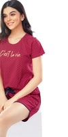 ZEYO Women's Cotton Red Dot Printed Shorts Set