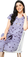 ZEYO Womens Cotton Violet Heart Printed Capri set