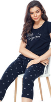 ZEYO Womens Cotton Navy Blue Star Printed Capri set