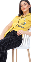 ZEYO Women's Cotton Yellow Checked Printed Stylish Night suit set