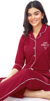 ZEYO Women's Cotton Red Solid Stylish Night suit set