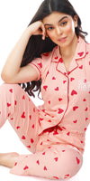 ZEYO Women's Cotton Peach Heart Printed Stylish Night suit set