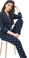 ZEYO Women's Cotton Navy Blue Heart Printed Stylish Night suit set