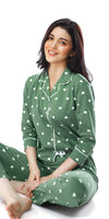 ZEYO Women's Cotton Green Heart Printed Stylish Night suit set